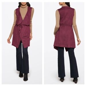 Stitch Fix MO-KA Burgundy Long Vest Lizzie Southwestern Faux Suede size XL